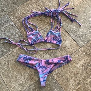 Stone fox purple pink bikini set